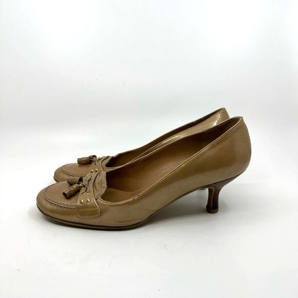 Stuart Weitzman Patent Leather Tassel Kitten Heel 6.5 US - Picture 2 of 10